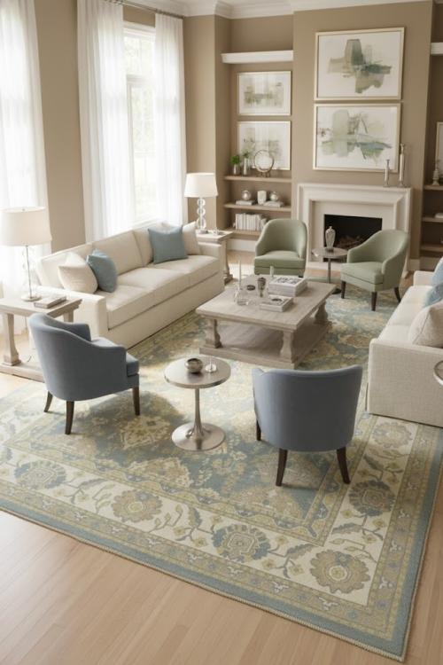 Blue-gray Floral 12X20 Oushak Chobi Oriental Rug