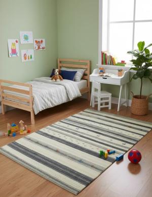 4'8 X 6'5 Cream & Gray Hand Knotted Indo-Gabbeh Wool Rug