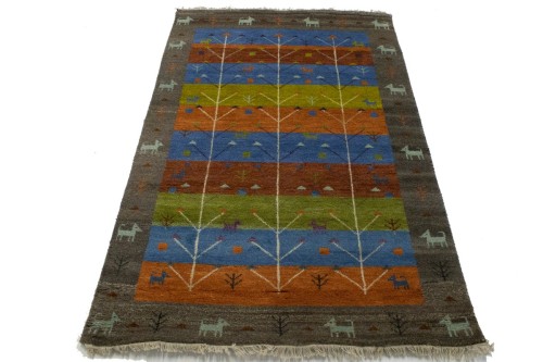 Multicolored Pictorial Tribal 4X6 Indo-Gabbeh Oriental Rug