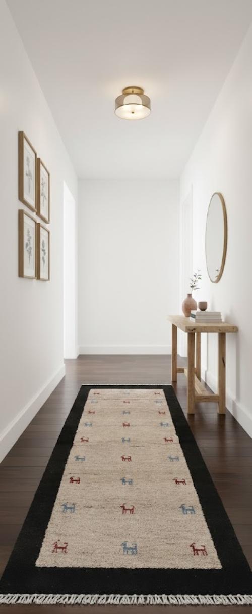 Beige Charcoal Border Tribal 2'6X6'2 Indo-Gabbeh Oriental  Rug