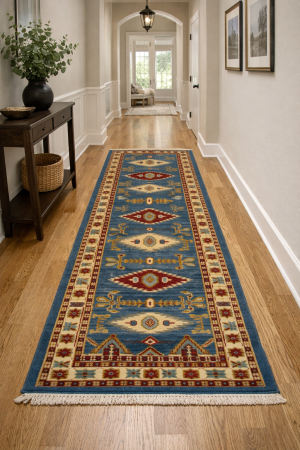 2'8 X 9'9 Hand Knotted Kazak Geometric Wool Runner Rug