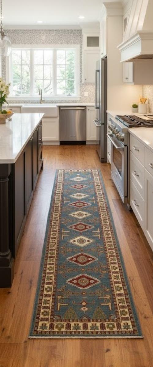 2'7 X 9'11 Hand Knotted Kazak Blue Geometric Wool Runner Rug