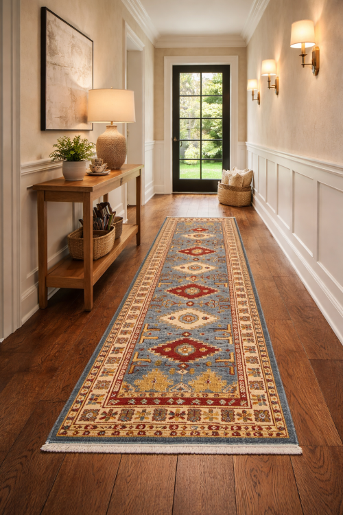 2'8 X 9'9 Hand Knotted Geometric Kazak Wool Runner Rug