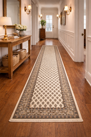 2'5 X 9'0 Indo Botemir Cream Hand Knotted Wool Runner Rug