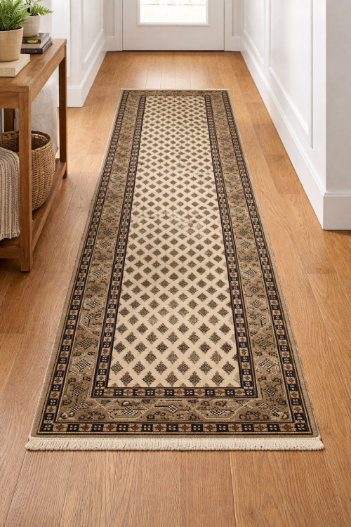 Cream Floral 2'5X8'9 Indo Botemir Oriental Runner Rug