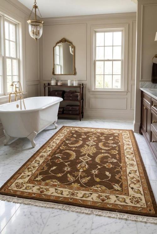 4'0 X 5'10 Dark Brown Hand Knotted Floral Sumak Wool Rug