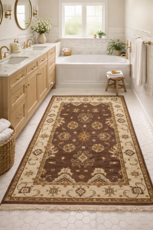 3'11 X 6'1 Hand Knotted Dark Brown Floral Sumak Wool Rug