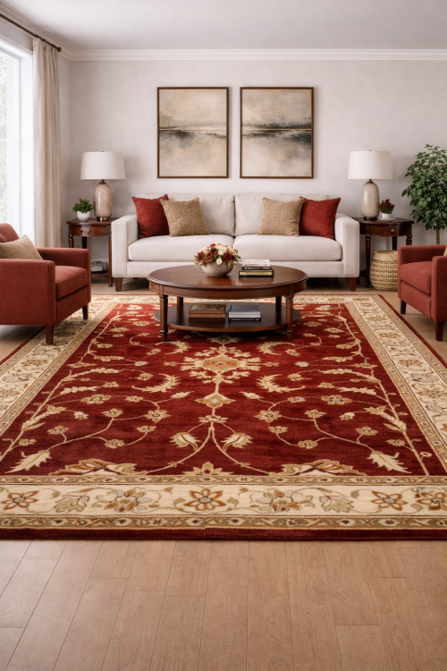 Wine Red Floral 6'7X9'6 Sumak Oriental Rug