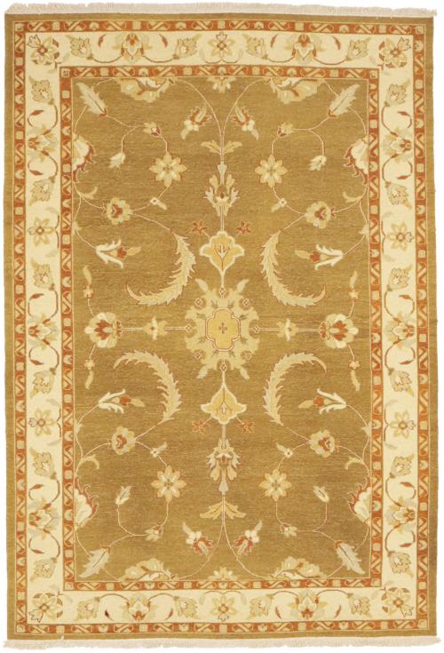 Khaki Floral 6'6X9'4 Sumak Oriental Area Rug