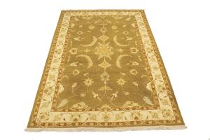 Khaki Floral 6'6X9'4 Sumak Oriental Area Rug