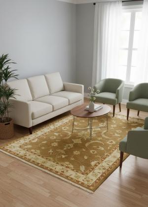 Khaki Floral 6'6X9'4 Sumak Oriental Area Rug