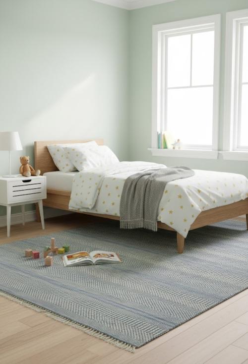 Blue & Ivory Grass Design 5X8'5 Modern Oriental  Rug