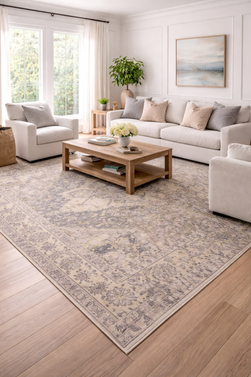 7'11 X 10'0 Muted Hand Knotted Floral Heriz Serapi Wool Rug