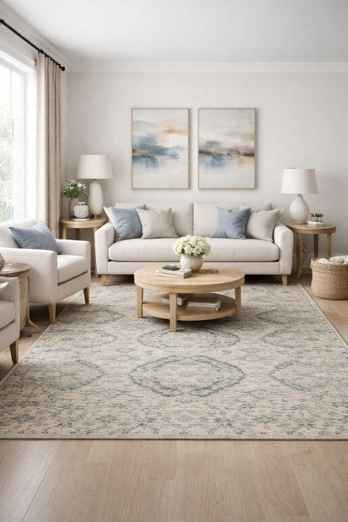 Beige Floral Transitional 5X8 Oriental Rug