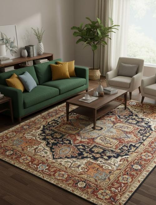 7'10 X 9'10 Hand Knotted Heriz Serapi Dark Navy Wool Rug