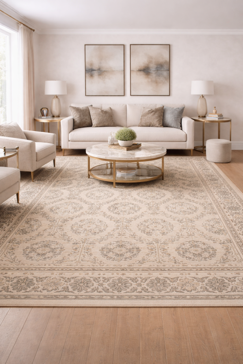 Cream Floral Transitional 8X10 Oriental Rug
