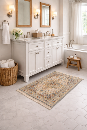 2'0 X 3'0 Hand Knotted Cream Floral Heriz Serapi Wool Rug