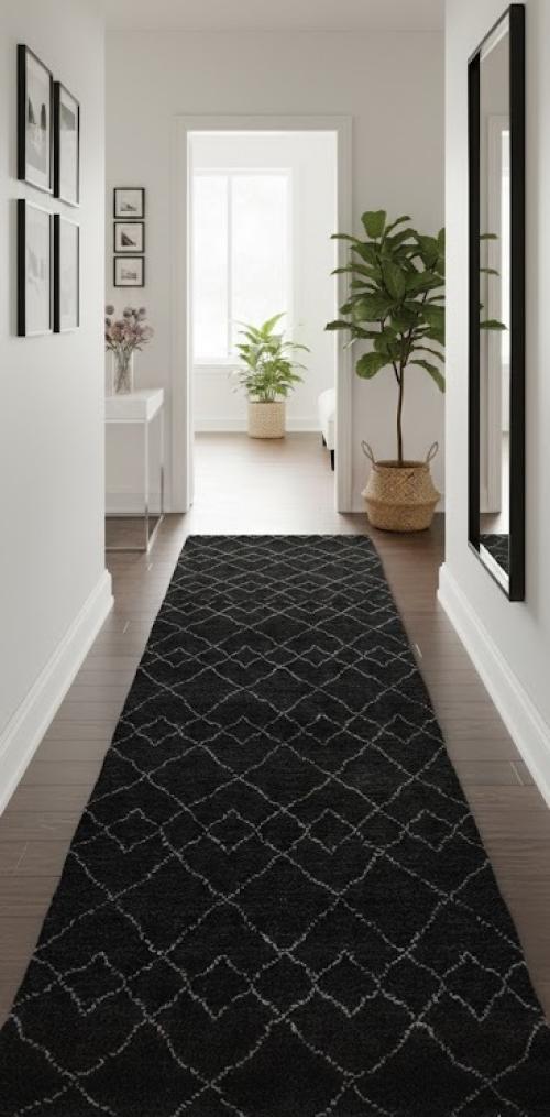 Charcoal Geometric Modern 3X8 Moroccan Style Oriental Runner Rug
