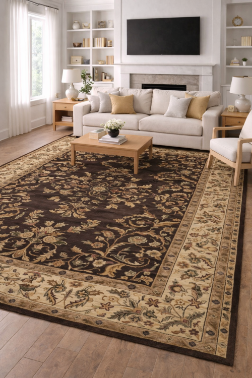 Dark Brown Floral Modern 9'5X13 Oriental Hand-Tufted Rug