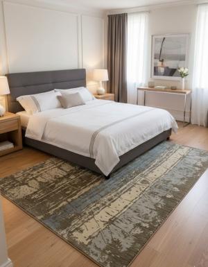 6'2 X 8'10 Hand Knotted Cream Abstract Modern Wool Rug