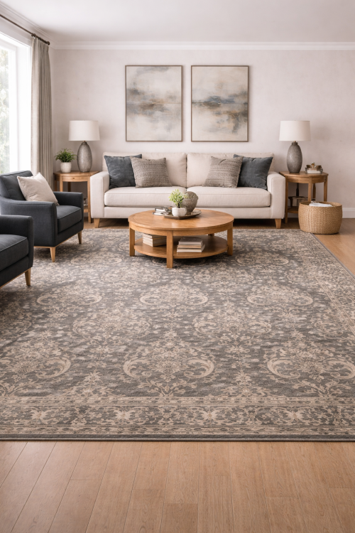 Brownish Gray Transitional Floral 8X10 Oriental Rug