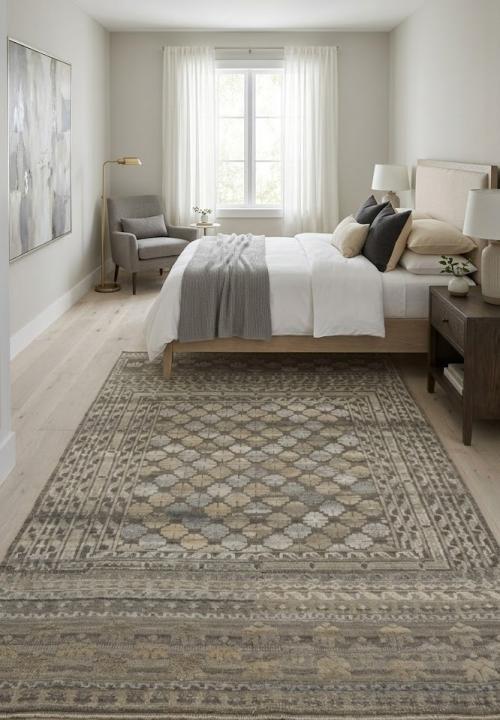 5'11 X 9'3 Muted Brown Hand Knotted Oriental Wool Rug