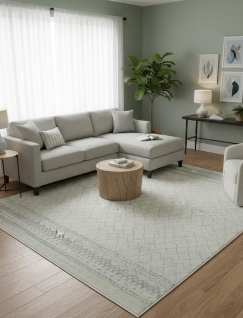 Cream Geometric Modern 8X10 Moroccan Style Oriental Rug