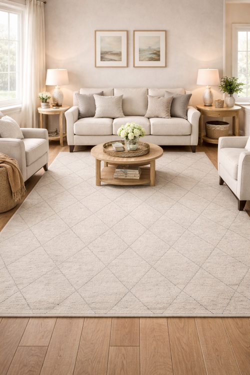 Beige/Cream Geometric Modern 6X9 Moroccan Style Oriental Rug