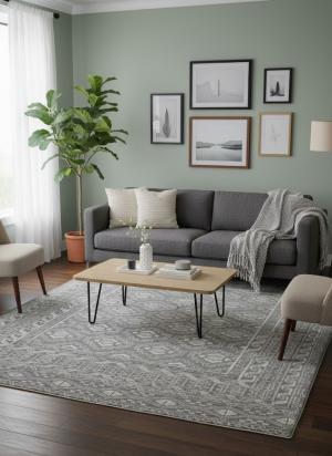 Gray Transitional Geometric 6X9 Oriental  Rug