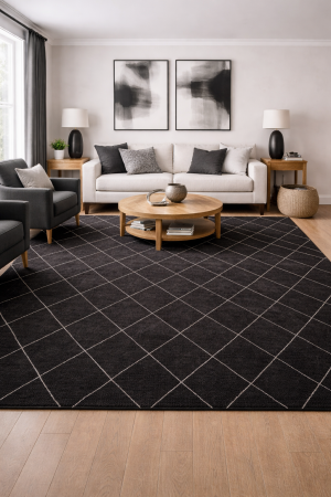 Black Geometric Modern 8X10 Moroccan Style Oriental Rug