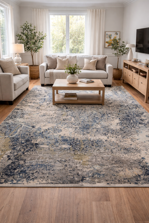 Multicolored Bamboo Silk Abstract 8X10 Distressed Modern Rug