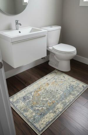2'0 X 2'11 Hand Knotted Muted Cream Distressed Heriz Wool Rug