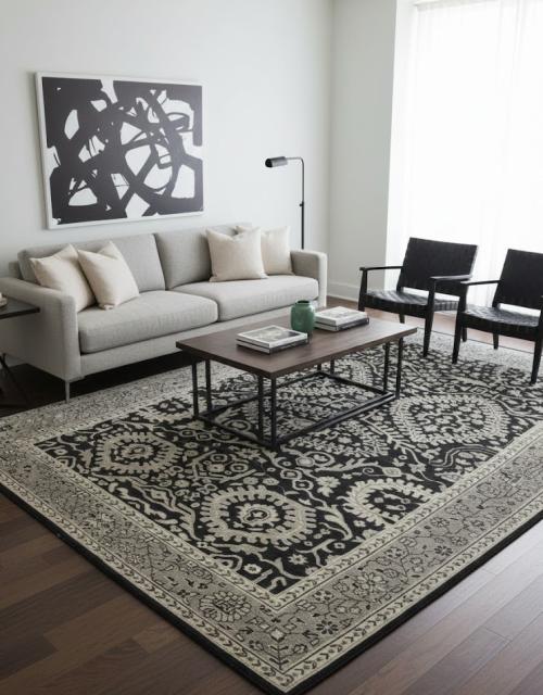 Charcoal Transitional Floral 9X13 Oriental Rug
