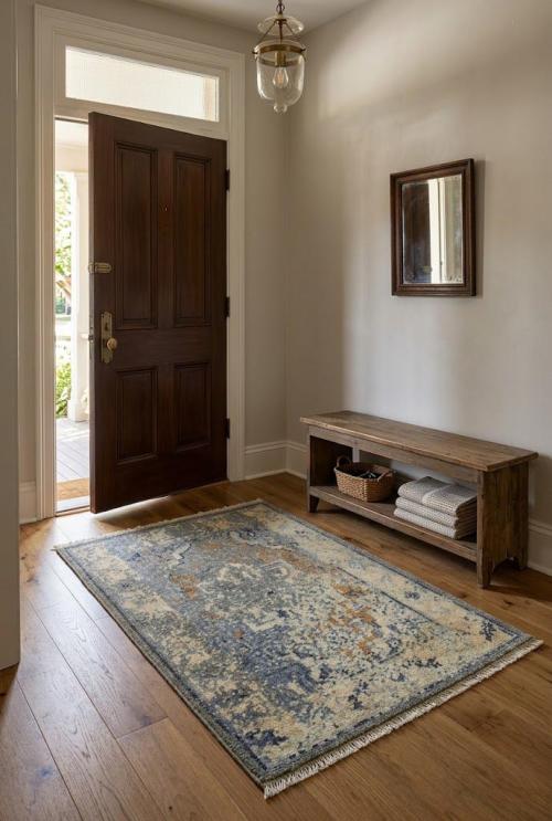 Muted Distressed Heriz 2X3 Transitional Oriental Rug