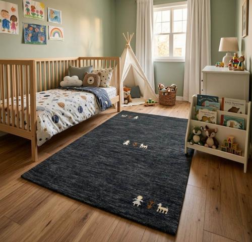 Charcoal Pictorial Gabbeh Modern Rug in All Size