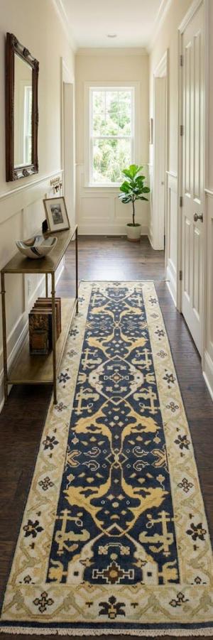 Charcoal Gray Floral 3'x8' Oushak Oriental Runner Rug