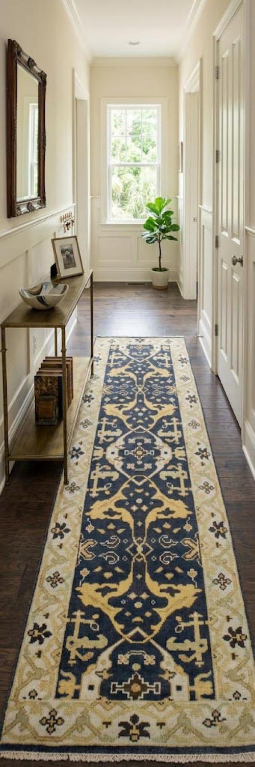 Charcoal Gray Floral 3'x8' Oushak Oriental Runner Rug
