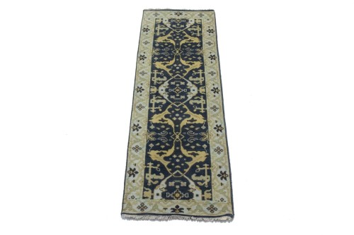 Charcoal Gray Floral 3'x8' Oushak Oriental Runner Rug