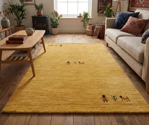 Golden Peach Pictorial Gabbeh Modern Rug in All Size