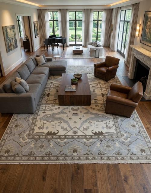 Cream Floral 10X14 Oushak Oriental Rug