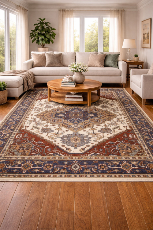 7'9 x 9'8 Hand Knotted Cream Heriz Serapi Oriental Wool Rug