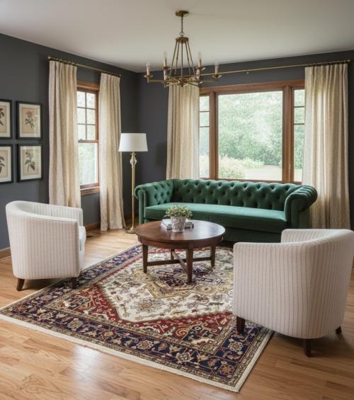 Cream Geometric 7'9X9'6 Heriz Serapi Oriental Rug