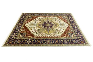 Cream Geometric 7'9X9'6 Heriz Serapi Oriental Rug