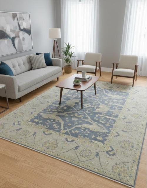 9'9 X 13'10 Muted Gray Hand Knotted Floral Oushak Wool Rug