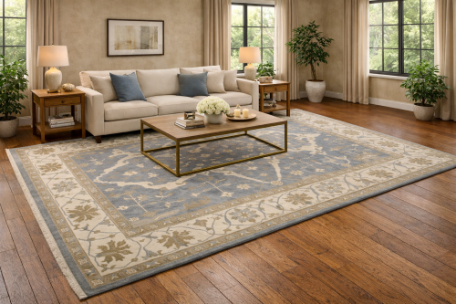 10'0 X 14'1 Hand Knotted Gray Floral Oushak Oriental Wool Rug