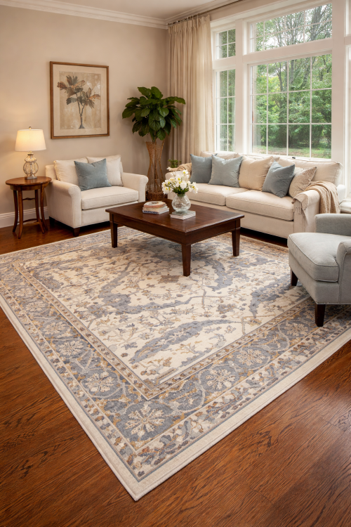 9'8 X 8'0 Hand Knotted Muted Cream Oushak Oriental Wool Rug