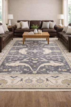 Dark Gray Floral 10X14 Oushak Oriental Rug
