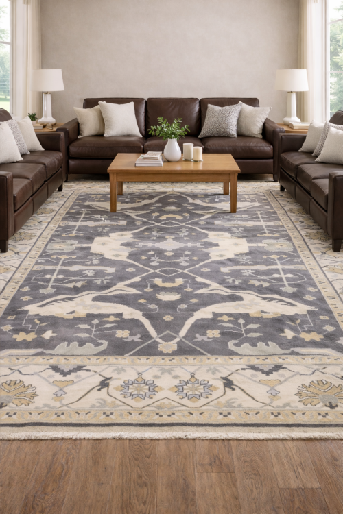 Dark Gray Floral 10X14 Oushak Oriental Rug