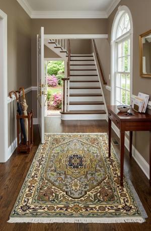 Light Gray Geometric 4X6 Heriz Serapi Oriental Rug