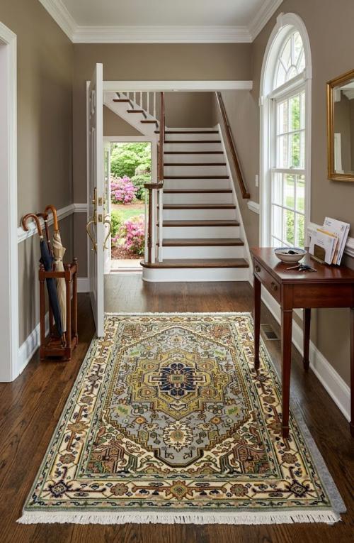 Light Gray Geometric 4X6 Heriz Serapi Oriental Rug
